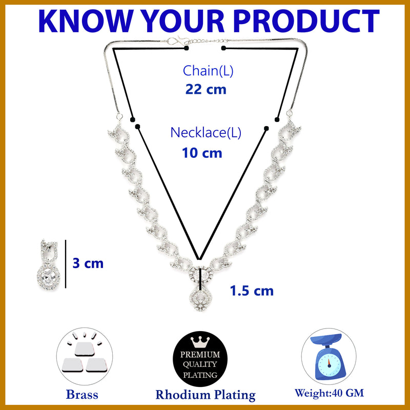 Rhodium Plated Vine Design with White American Diamond Stone Studded Jewellery set