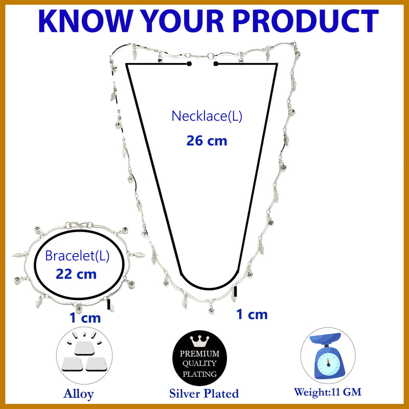 Rhodium Plated with Delicate Leaf & White Cubic Zirconia Studded Jewellery  Set