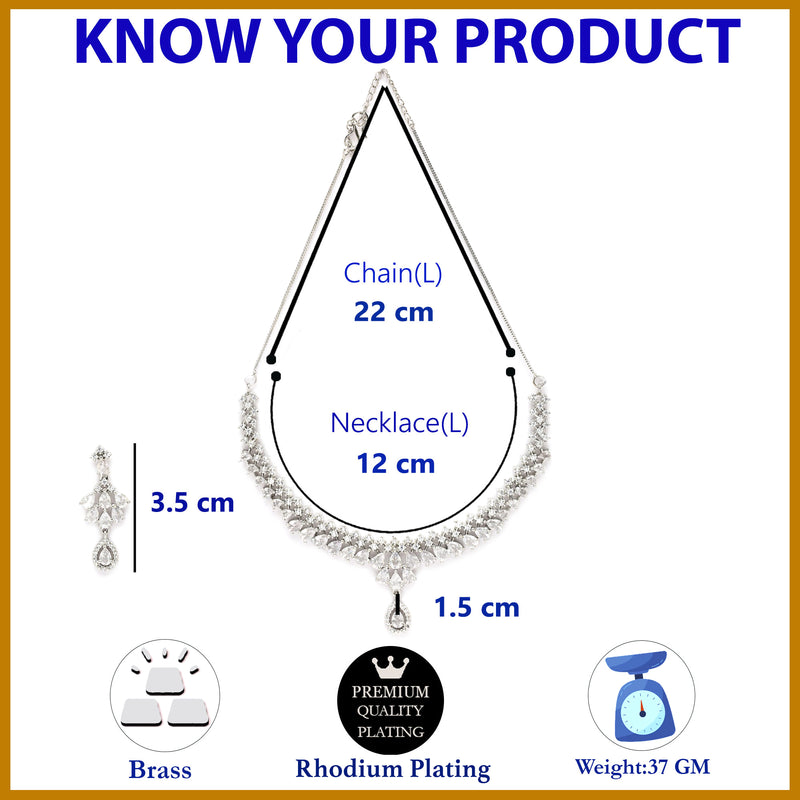 Rhodium Plated Teardrop Symphony Design with White American Diamond Stone Studded Jewellery set