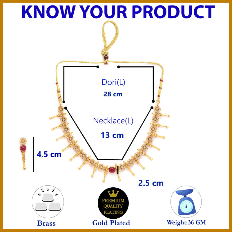 Gold Plated with Antique Gold Design Red Stone Studded Jewellery Set