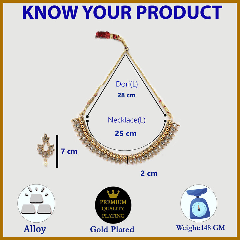 Gold Plated Traditional Maharani Haar Necklace with Earrings