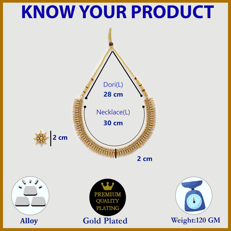 Golden Plated with Traditional Temple Design Long Necklace and Earrings Jewellery Set