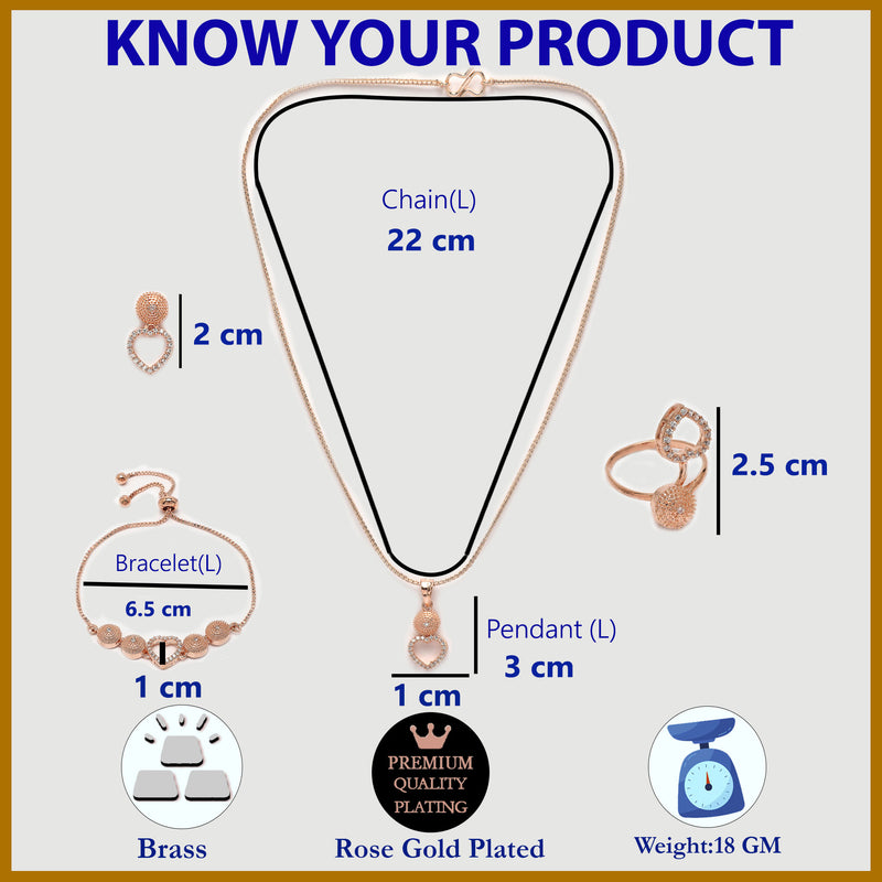 Rose Gold Plated with White American Diamonds Studded Heart Shaped Pendent Combo Set