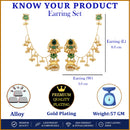 Ethnic Kashmiri Traditional Gold Plated Pearl Green Stone Earrings