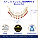 Gold Plated Designer Red Pearl Ethnic Ear Chain Earrings