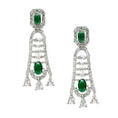 Rhodium-Plated Green American Diamond studded Classic Contemporary Drop Earrings