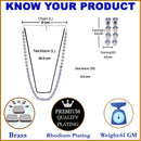 Rhodium-Plated Silver Toned Leaf Navy Blue American Diamond Studded Long Necklace with Drop Earrings Jewellery Set