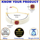 Red & White Gold-Plated Pearls & Stone Studded Jewellery Set