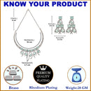 Rhodium-Plated Sea Green American Diamond Studded Contemporary Necklace with Earrings Jewellery Set
