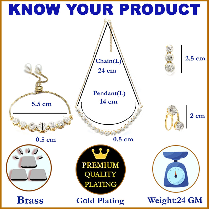 Combo Gold-Plated White American Diamond-Studded Jewellery Set