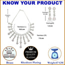 Rhodium-Plated Pink American Diamond Studded Floral Tasselled Necklace & Earrings Jewellery Set