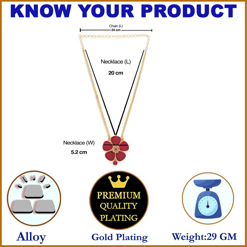 Gold-Plated Red Stone Studded Flower Pendant