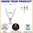 Rhodium-Plated Red American Diamond Studded Teardrop & Floral Shaped Jewellery Set