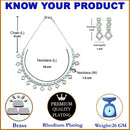 Rhodium-Plated Silver Toned Rectangle Sea Green American Diamond Studded Necklace Earrings Jewellery Set