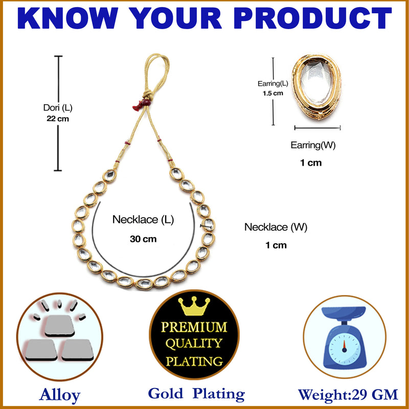 Gold-Plated White Kundan Studded Necklace with Earrings Jewellery set
