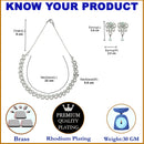 Rhodium-Plated Sea Green American Diamond Studded Leaf Shaped Necklace with Earrings Jewellery Set