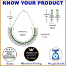 Rhodium-Plated Green American Diamond Studded Triangular Design Necklace & Earrings Jewellery Set