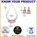 Rhodium-Plated Red American Diamond Studded Contemporary Necklace with Earrings Jewellery Set