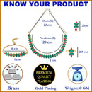 Sea Green & Red Flower Shaped Gold-Plated American Diamond Studded Jewellery Set Combo