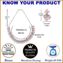 Rhodium-Plated Silver Toned Pear Pink American Diamond Studded Necklace Earrings Jewellery Set