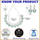 Rhodium-Plated Green American Diamond Studded Classic Necklace with Earrings Jewellery Set