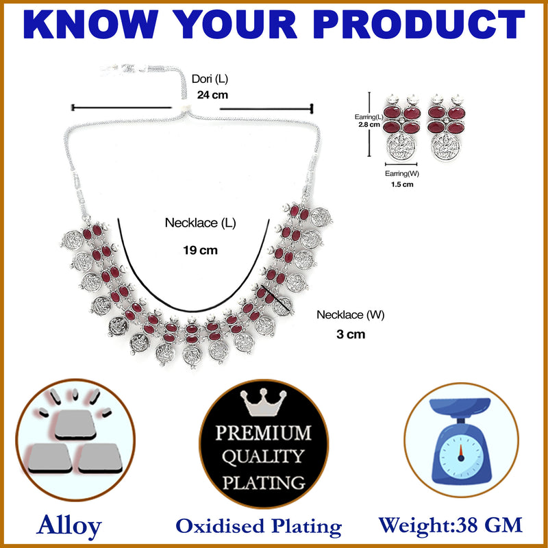 Temple Coin Rhodium-Plated with Silver-Tone Kundan-Studded Jewellery Set