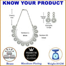 Rhodium-Plated White American Diamond Studded Classic Necklace with Earrings Jewellery Set