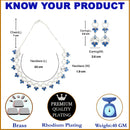 Rhodium-Plated Navy Blue Oval American Diamond Studded Circular Shaped Necklace & Earrings Jewellery Set