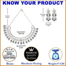 Rhodium-Plated Navy Blue American Diamond Studded Paisley Shaped Necklace & Earrings Jewellery Set