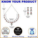 Rhodium-Plated Red American Diamond Studded Heart Design Necklace & Earrings Jewellery Set