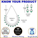 Rhodium-Plated Green Oval American Diamond Studded Circular Shaped Necklace & Earrings Jewellery Set