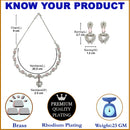 Rhodium-Plated Pink American Diamond Studded Heart Shaped Necklace & Earrings Jewellery Set