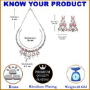 Rhodium-Plated Pink American Diamond Studded Contemporary Necklace with Earrings Jewellery Set