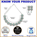 Rhodium-Plated Sea Green Cubic Zirconia Studded Necklace with Earrings Jewellery Set