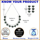 Rhodium-Plated with Silver-Tone Handcrafted Green American Diamond Studded Triangular Jewellery Set