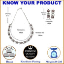 Rhodium-Plated American Diamond Studded Leaf & Circular Shaped Necklace With Earrings Set