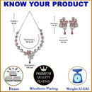 Rhodium-Plated Red American Diamond Studded Floral & Paisley Shaped Necklace with Earrings Jewellery Set