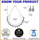 Rhodium-Plated Navy Blue American Diamond Studded Necklace With Earrings Jewellery Set
