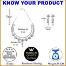 Rhodium-Plated Silver Toned Star Sea Green & Pink American Diamond Studded Necklace Earrings Jewellery Set