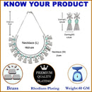 Rhodium-Plated Silver Toned Teardrop Sea Green American Diamond Studded Necklace Earrings Jewellery Set