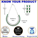 Rhodium-Plated with Silver-Toned Green American Diamond Studded Jewellery Set