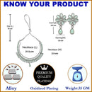 Oxidised Silver-Plated Pear Shaped Lime Green American Diamond Studded Necklace with Earrings Jewellery Set