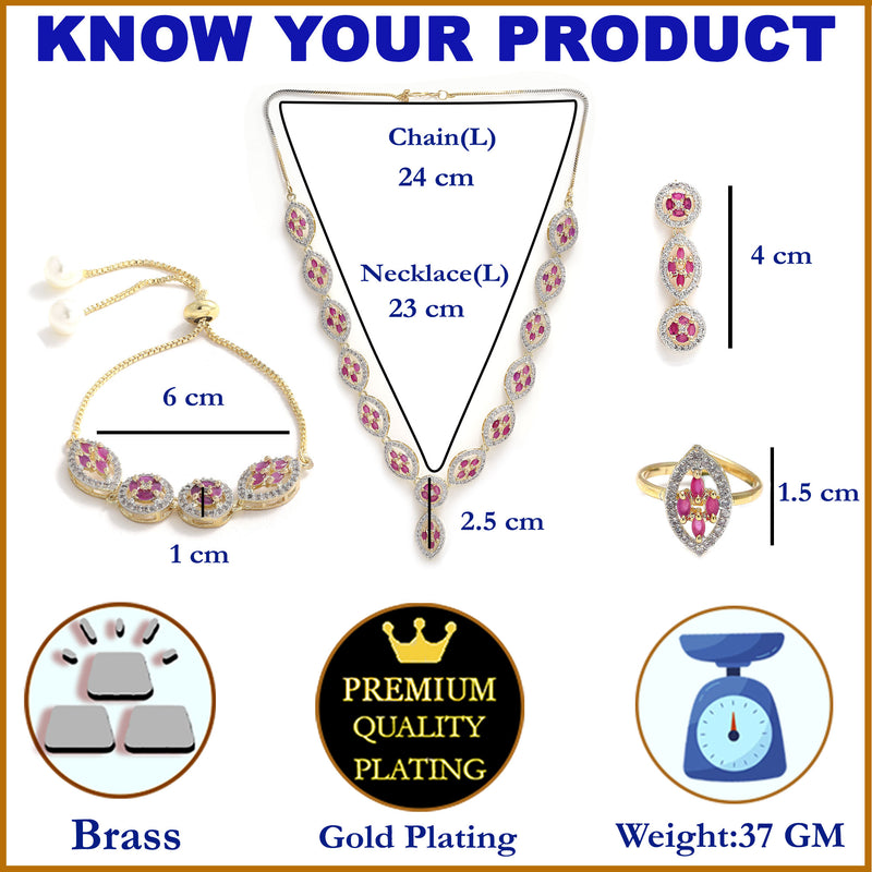 Gold-Plated Red & White American Diamond Studded Jewellery Set Combo