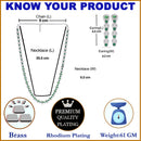 Rhodium-Plated Silver Toned Oval Green American Diamond Long Necklace with Earrings Jewellery Set