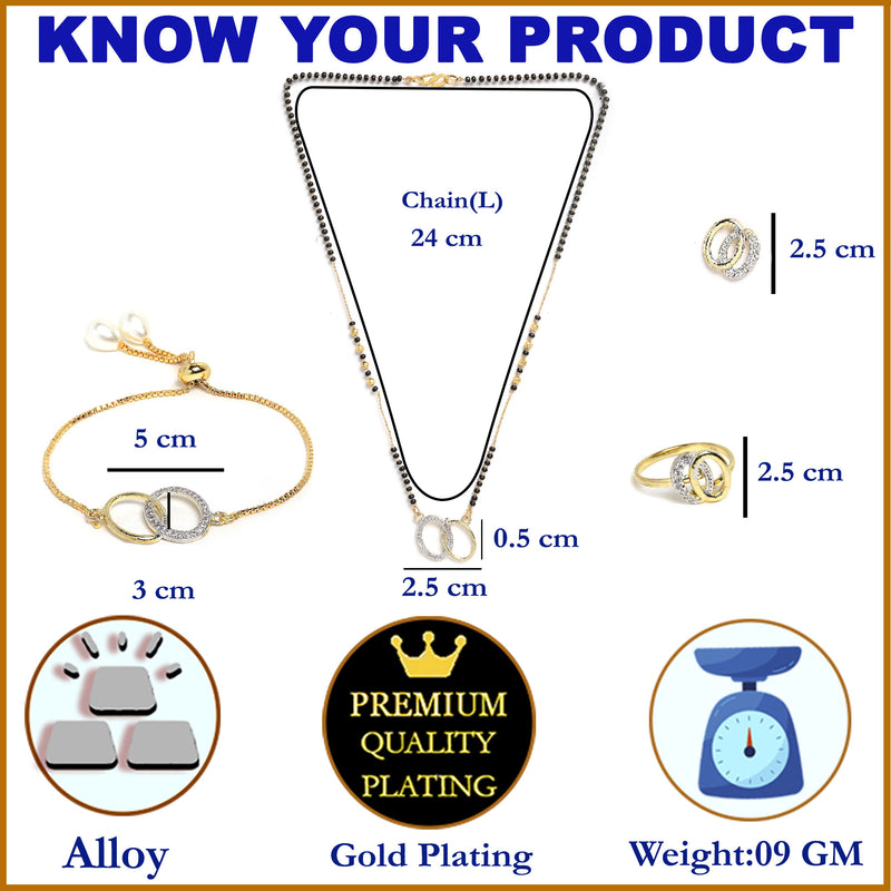 Gold-Plated & White AD-Studded & Beaded Oval Shaped Mangalsutra