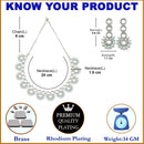 Rhodium-Plated Sea Green American Diamond Studded Classic Necklace with Earrings Jewellery Set