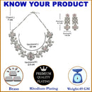 Rhodium-Plated Pink Cubic Zirconia Studded Floral Theme Necklace & Earrings Jewellery Set
