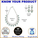 Rhodium-Plated Sea Green Oval American Diamond Studded Circular Shaped Necklace & Earrings Jewellery Set