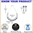 Rhodium-Plated Silver Toned Star Navy Blue American Diamond Studded Necklace Earrings Jewellery Set