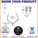 Rhodium-Plated with Silver-Toned Floral Design White American Diamond Studded Jewellery Set